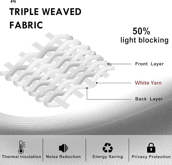 DWCN White Curtains for Living Room Thermal Insulated, 50% Light Blocking Curtains for Bedroom, Dining Room Window, W 70x L 63 Inch, Set of 2 Rod Pocket Curtain Panels