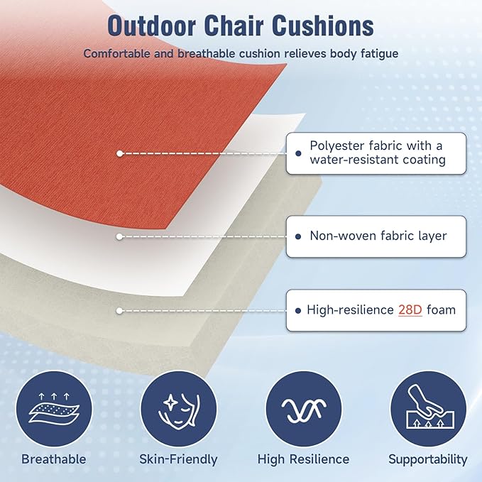 Outdoor Chair Cushions 23" x 24" x 4", Patio Deep Seat Replacement Cushions Set with Zippered Removable Cover, Weather-Resistant Olefin Fabric for Garden Chair Sofa Couch, Red