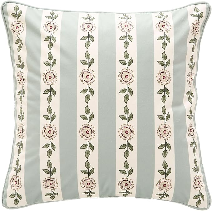 Throw Pillow Covers Pack of 1,Green Cozy Velvet Farmhouse with Flowers and Leaves Pattern Pillowcases,Decoration Square Pillows Cushion Covers for Couch Sofa Bed Car Chair,18"x18"…