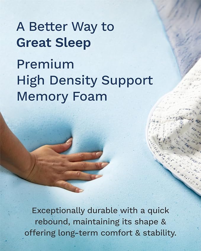 ViscoSoft 3 Inch Memory Foam Mattress Topper Short Queen - Select High Density Ventilated RV/Camper Mattress Pad - Premium Removable Rayon Cover