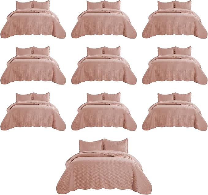 IR Imperial Rooms Twin Quilt Bedding Set (68” x 86”) - Bulk Pack of 10 Wholesale for Hotels, Guest Bedroom & Airbnbs - Lightweight Microfiber Reversible Embossed Quilts Bedspreads (Peach)