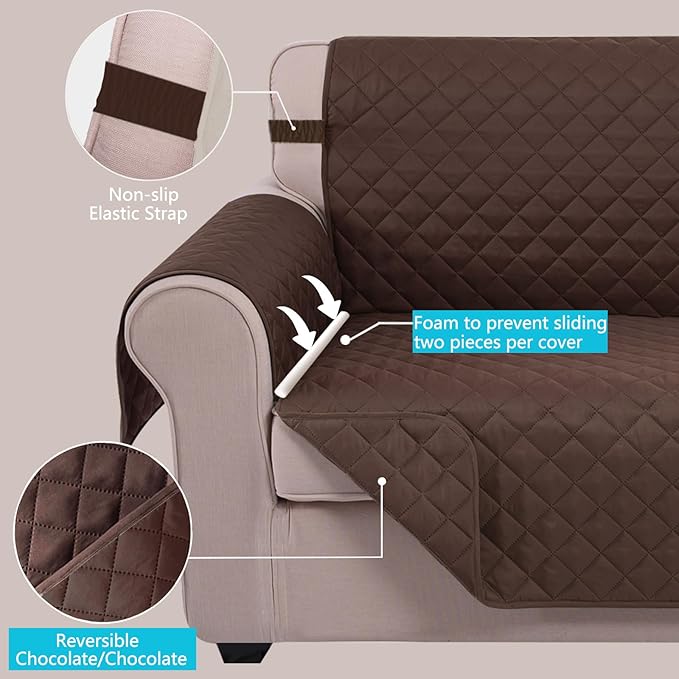 U-NICE HOME Recliner Chair Covers Reversible Chair Cover Pet Covers for Dogs with Elastic Straps Water Resistant Diamond Quilted (28''Recliner Oversized, Chocolate/Chocolate)