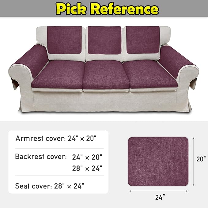 Couch Arm Covers, Waterproof Armrest Cover for Sofa, Armchair, Loveseat, Non-Slip Recliner Arm Cover, Sofa Arm Covers, Headrest Covers, Arm Chair Covers Set of 2 (Burgundy, 24"×20")