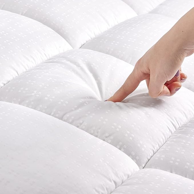 SLEEP ZONE Queen Size Cotton Mattress Pad, Machine Washable Mattress Protector Cover, Soft Cotton Top Cooling Mattress Topper Fits 8-21 inch Deep Pocket, Queen
