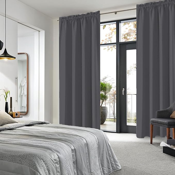 DWCN Bedroom Blackout Curtains 70 x 84 Inches Length 2 Panels Set, Solid Thermal Insulated Energy Saving Rod Pocket Window Treatment Curtains Blackout Drapes (W70 x L84 Inch, Dark Grey)