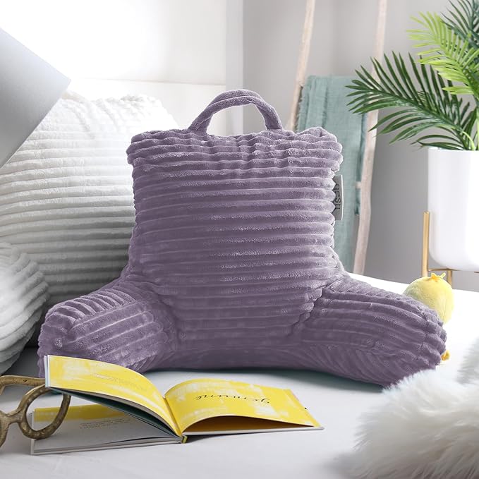 Nestl Reading Pillow for Kids & Teens with Shredded Memory Foam, Luxe Cut Plush Backrest Pillows for Reading and Gaming, for use on Couch or Bed, Adjustable Support with Washable Cover Dusty Purple