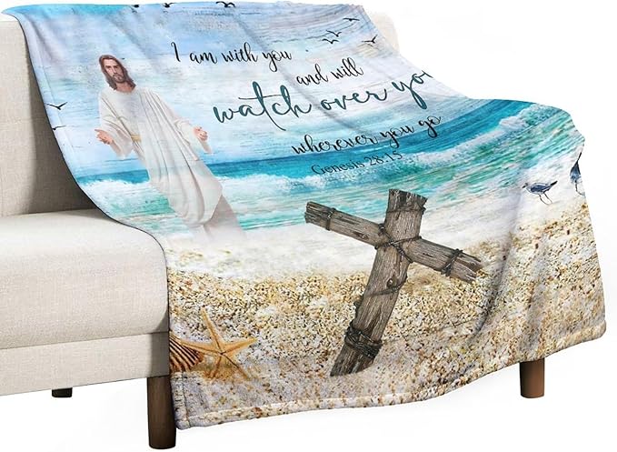 Christian Jesus Blanket Christian Gifts for Women & Men Religious Cross Throw Blanket Jesus Blanket for Kids Adults Soft Warm Cozy Fleece Blanket for Couch Sofa Bed 50"x60"