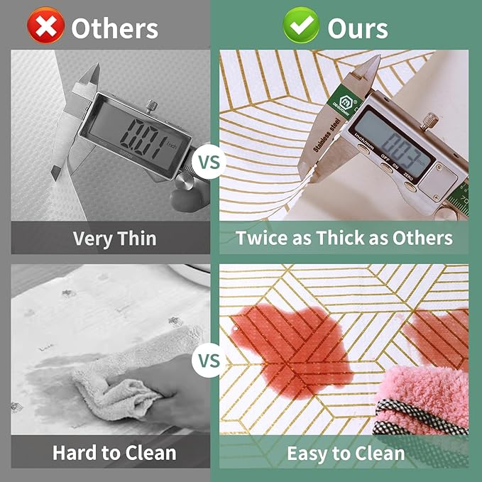 Shelf Liners for Kitchen Cabinets 23.6in x 49.21FT, Non Adhesive Cabinet Liner Strong Non-Slip Thickened Gold Geometric Drawer Liner, Easy to Clean for Shelf, Cabinet with Knife and Tape Measure