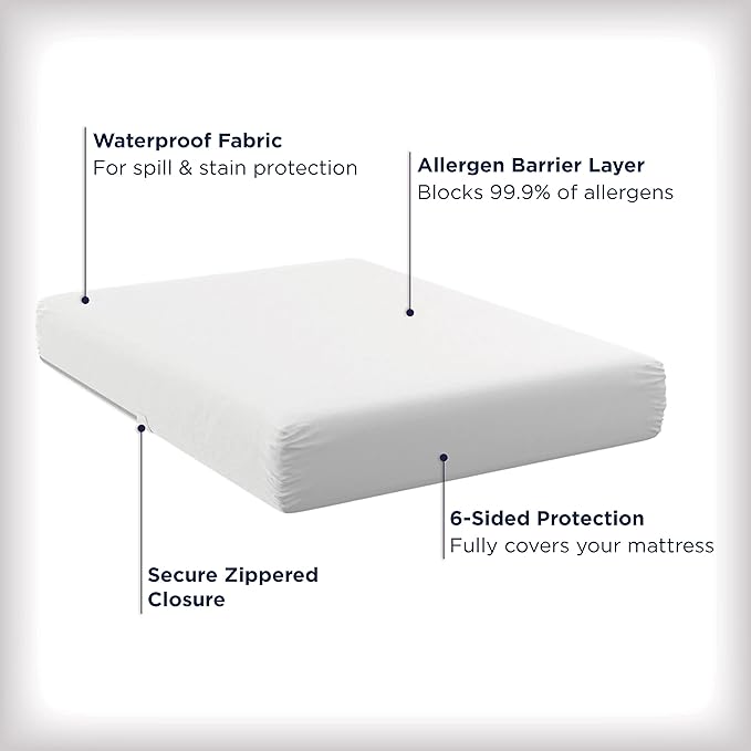AllerEase Waterproof Mattress Protector Stain Protection Twin Size Allergen Barrier Hot Water Washable Machine Washable Durable Zippered Knit Mattress Cover Stretch Corners (White)
