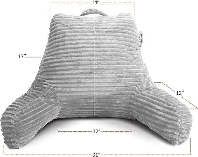 Hearth & Harbor Reading Pillow for Bed Adult – Back Pillow for Sitting in Bed, Standard Bed Pillows for Sitting Up in Bed, Foam Bed Chair Pillow, Light Grey Bed Rest Pillow