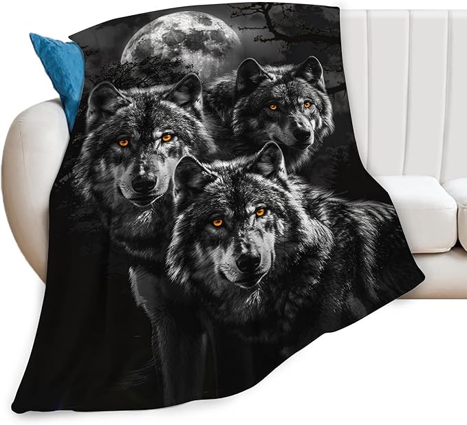 Wolf Throw - Animal Blanket for Girls, Women, Men & Boys - Soft, Warm, Cozy Fleece Blanket for Couch, Sofa, Bed - 60"x50"
