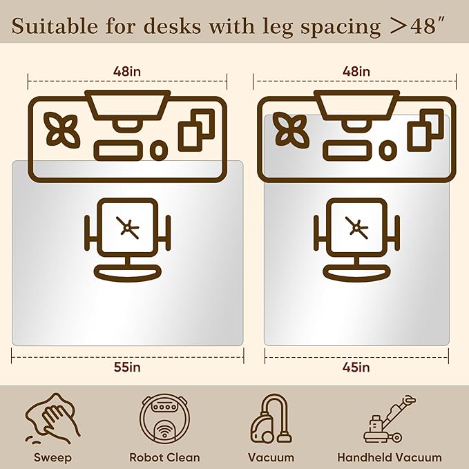 45"x55" Tempered Glass Office Chair Mat for Carpet & Hardwood Floor, 1/5" Thick Clear Floor Protector Desk Chair Mat with Rounded and Polished Edges