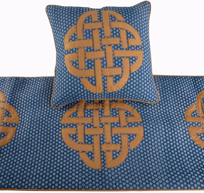 The HomeCentric Blue Bed Runner, Twin Size 53"x18" Decorative Bed Runner with 2 Matching Pillow Cover, Blue Cotton Bed Scarf in Quilted, Beehive Denim with Applique - Denim Love