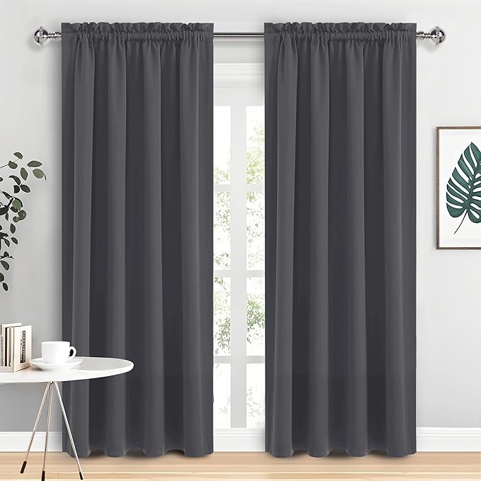 DWCN Blackout Curtains for Bedroom 84 Inch Length 2 Panels Set, Solid Thermal Insulated Energy Saving Rod Pocket Window Treatment Curtains Blackout Drapes (W52 x L84 Inch, Dark Grey)