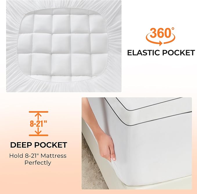 Ultra Soft Coral Fleece Full Size Mattress Topper, No Compression Plush Thick Pillow Top Mattress Pad with Deep Pocket, Winter Warm Cozy Bed Topper Cover for Back Pain Relief