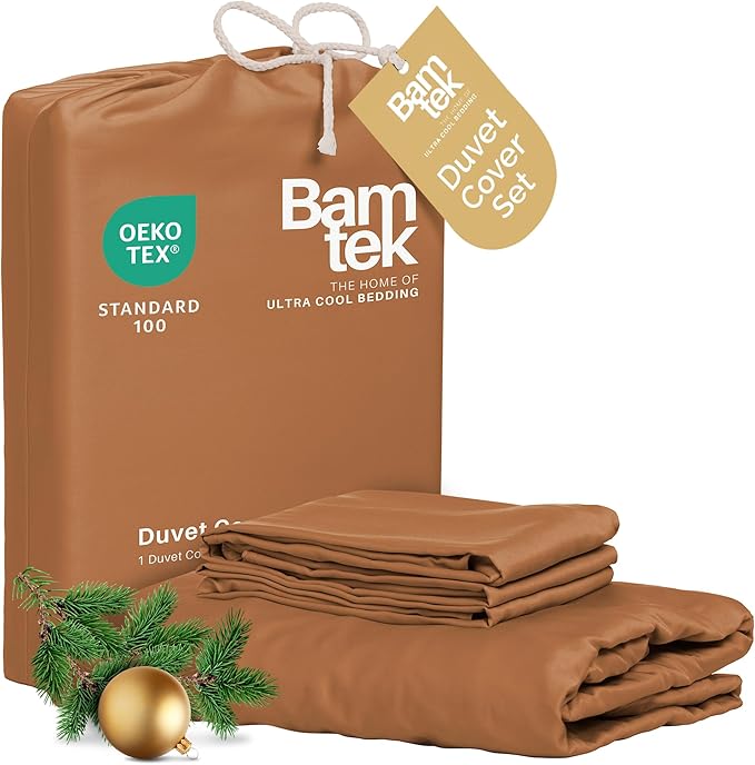 Duvet Cover Set - 100% Viscose Derived from Bamboo Duvet Cover King Size, 3 PC Luxury Cooling Duvet Cover for Hot Sleepers, Silky Buttery Soft Comforter Cover & 2 PC King Pillowcases, Almond