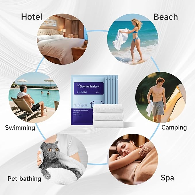 10 PCS Disposable Bath Towels, Large Disposable Towel Tablets Disposable Towels Portable Thick Paper Towel Reusable Suitable for Hiking Camping Sports Swimming and Traveling, 55.1 x 27.5 Inches