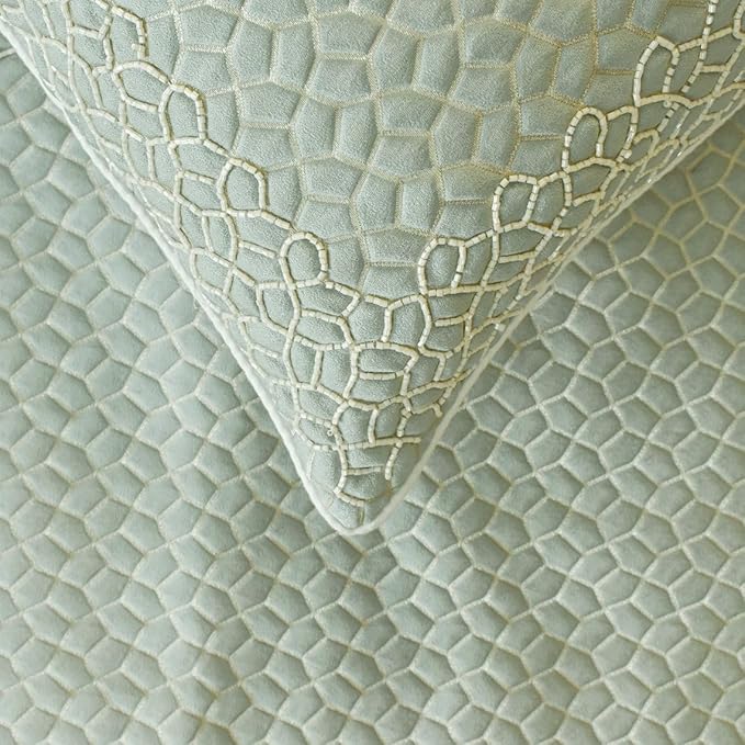 The HomeCentric King/Queen/Twin Blue Decorative CA King 86"x18" Bed Runner with Pillow Cover, Mosaic, Bead Embroidery, Handmade, Tassels Bed Scarf on Jacquard Fabric - Tessellation Blue