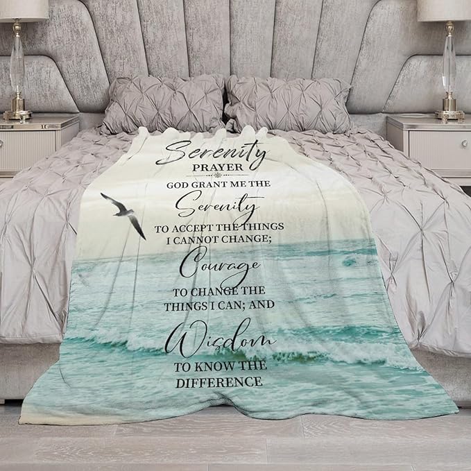 Serenity Prayer Blanket Christian Gifts for Women & Men Religious Throw Blanket Christian Blanket Bible Verse Blanket for Kids Adults Soft Warm Cozy Fleece Blanket for Couch Sofa Bed 50"x60"