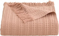 100% Cotton Waffle Blanket with Fringe, Pre-Washed Waffle Weave Blanket for All Season, Lightweight Breathable Soft Cozy Throw Blanket for Couch, Bed, Travel (Dusty Pink - 50x60 Inches)