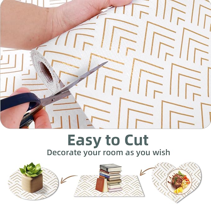 Shelf Liner for Kitchen Cabinets Non Adhesive Drawer Liner Gold Arrow Non-Slip Thickened Shelf Liner Paper Strong Easy to Clean for Tool Box Refrigerator with Knife and Tape Measure 17 inche x 20 feet