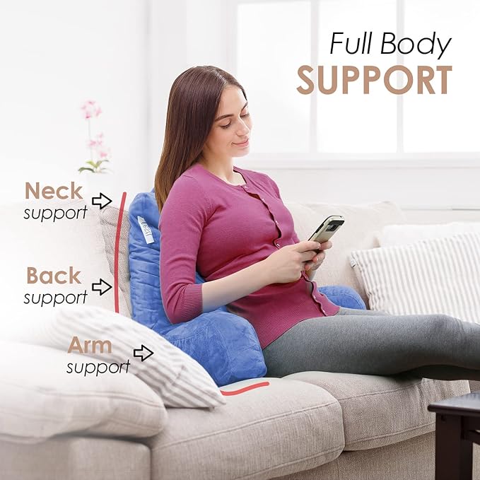 Nestl Reading Pillow for Kids & Teens with Shredded Memory Foam, Backrest Pillows for Reading, Watching, and Gaming, Use on The Couch, Bed, or Floor, Adjustable Support with Washable Cover Calm Blue