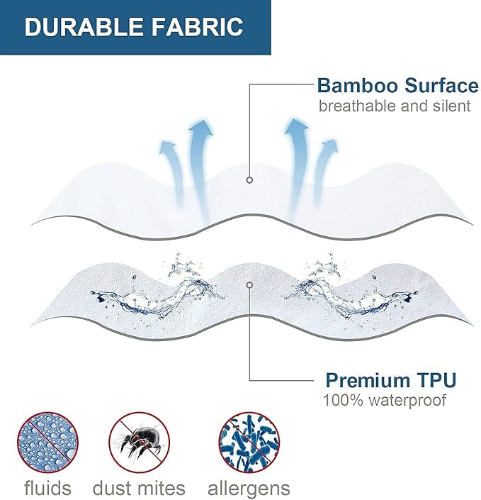 Bamboo Mattress Protector with Zipper - 100% Waterproof King Size Cooling Mattress Cover - Ultra Soft Jacquard Fabric Breathable Noiseless Mattress Pad Cover - Zippered Mattress Encasements