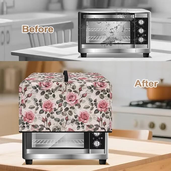 Microwave Dust Cover, Rose Heat-Resistant Waterproof Polyester Fabric Microwave Oven Dust Cover Case Dustproof Protections Protector for Microwaves Ovens