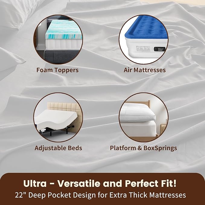 100% Linen Sheet Set King Size Extra Deep Pocket Fits 18-24 Inch Mattress, Breathable & Soft, Smooth 4-Piece Set for Thick Mattresses Hotel Luxury Bedding（King, Dark Grey）