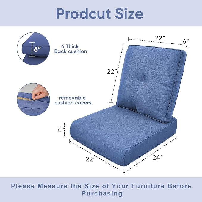 9-Piece Outdoor Patio Cushion Set - Fade & Water Resistant with Removable Olefin Cover, 22x24x4 Inch Memory Foam Cushions for Wicker Sectional Sofa – Blue/Buckle