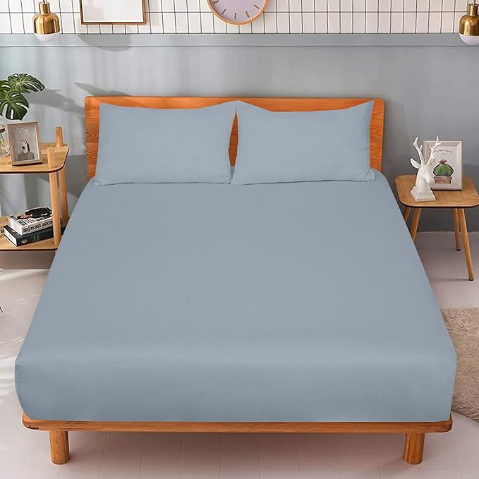 ROYALE LINENS 300 Thread Count 100% Long Staple Combed Cotton Fitted Sheet California King - Super Soft Deep Pocket Bottom Sheet - Fitted Sheets Only - Elastic Sheets (Cal King, Lake Blue)