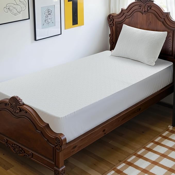 Waterproof Mattress Protector 1 Pillowcase 20''x28'', Twin Mattress Pad, Deep Stretchable Pocket Bed Cover, Machine Washable Soft Breathable Noiseless Mattress Protection