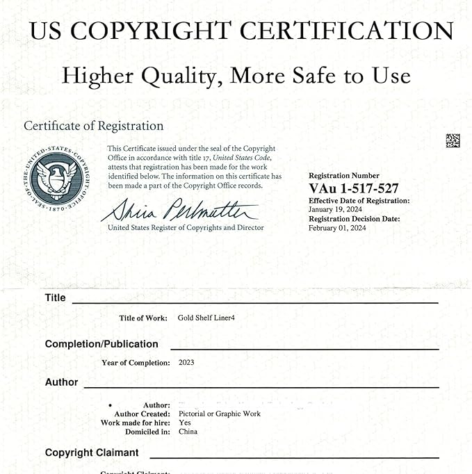 Shelf Liners for Kitchen Cabinets 23.6in x 40FT, Non Adhesive Cabinet Liner Strong Non-Slip Thickened Gold Geometric Drawer Liner, Easy to Clean for Shelf, Cabinet with Knife and Tape Measure