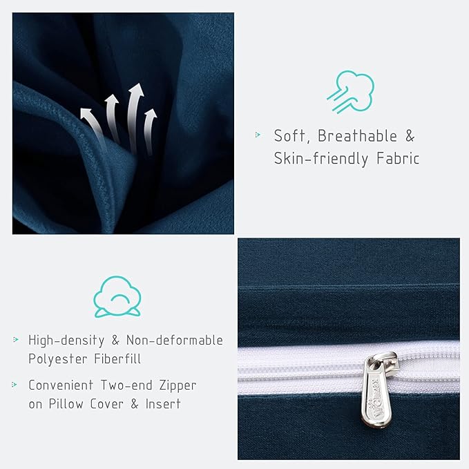 Wedge Headboard Pillow Dorm Room Reading Pillow Back Support for Sitting Up in Bed Bolster Lumbar Cushion Body Positioning Bedrest (Navy Blue, 24x8x20 in)