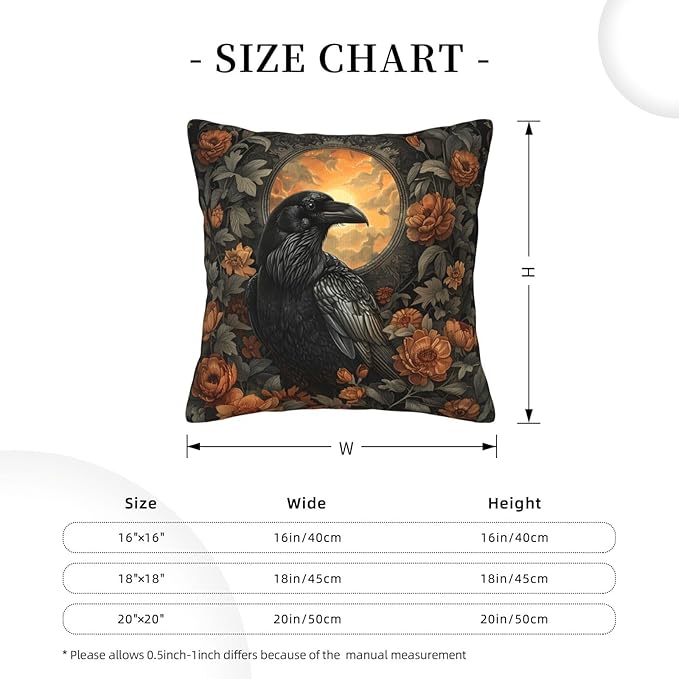 Mystical Raven Art Print Decor, William Morris Abstract Vintage Floral Design 20x20 inches Throw Pillow Covers Square Pillowcases Decor for Bed Couch Sofa Room Cushion Covers