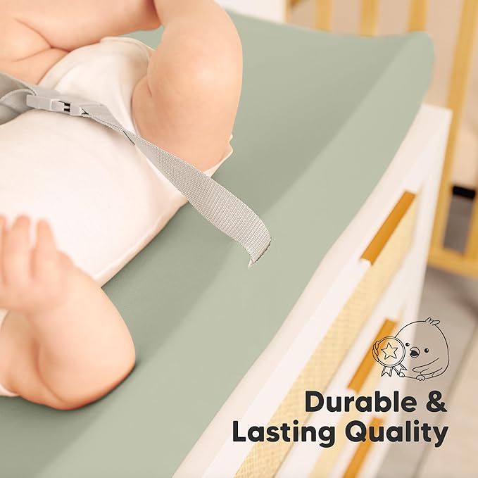 2-Pack Organic Changing Pad Covers for Girl, Boy, Neutral - 100% Cotton Changing Table Pad Cover, Soft Baby Nursery Diaper Changing Pad Sheets, Contour Changing Pads Liners, Change Pad Cover (Foxtrot)