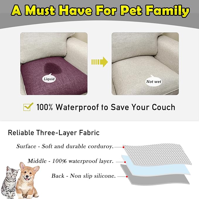 Couch Arm Covers, Waterproof Armrest Cover for Sofa, Armchair, Loveseat, Non-Slip Recliner Arm Cover, Sofa Arm Covers, Headrest Covers, Arm Chair Covers Set of 2 (Burgundy, 28"×24")