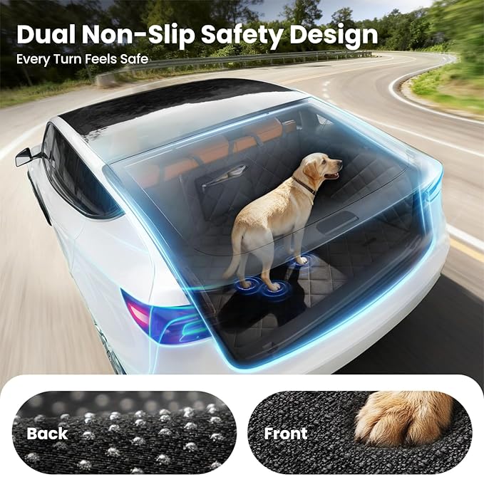 REEVAA SUV Cargo Liner for Dogs, Full Coverage Non-Slip Cargo Cover with Cushioned Sides to Protect Your Dog, Waterproof & Durable, Machine Washable Trunk Protector Mat (XL, Black)
