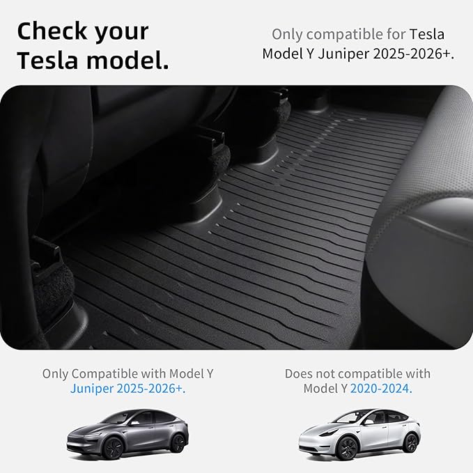 6 Pcs Liners for New Tesla Model Y Juniper Accessories 2025 2026 All Weather Floor Mats Front Frunk Rear Trunk Mats Cargo Liner TPE Anti-Slip 5-Seater