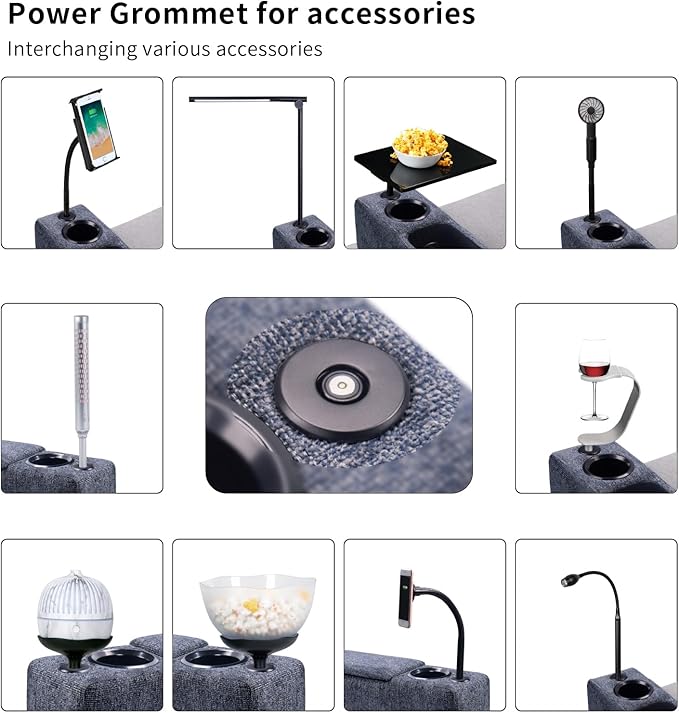 Multifunctional Sofa Armrest, Couch Armrest with Wireless Charge Stand, Removable Couch Caddy with Storage,Including LED Reading Light,Navy