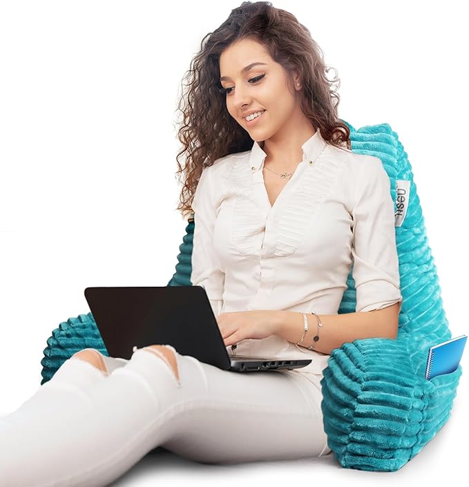 Hearth & Harbor Reading Pillow for Bed Adult – Back Pillow for Sitting in Bed, Standard Bed Pillows for Sitting Up in Bed, Foam Bed Chair Pillow, Teal Bed Rest Pillow