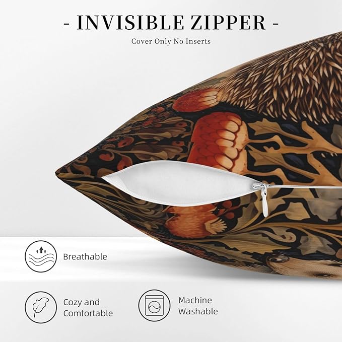 William Morris Abstract Vintage Floral Hedgehog Design 18x18 inches Throw Pillow Covers Square Pillowcases Decor for Bed Couch Sofa Living Room Cushion Covers