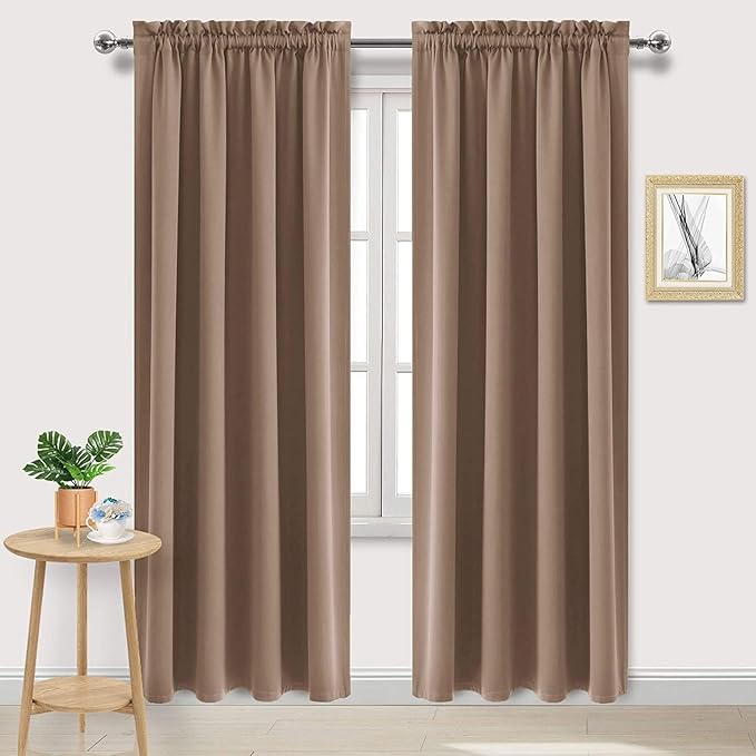 DWCN Blackout Curtains for Living Room Thermal Insulated, Energy Saving & Noise Reducing Bedroom Curtains, Khaki, W 70x L 84 Inch, Set of 2 Rod Pocket Curtain Panels