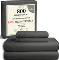 100% Cotton Sheets King Size Sheets Set with Fitted Sheet & Pillowcase Sets, 800 Thread Count Sateen Weave 4 piece Deep Pocket King Sheet Set, Soft & Comfy Naturally Cool Luxury Bedding- Charcoal
