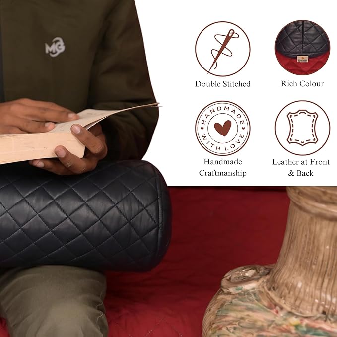 Neck Roll Pillow Cushion Cover, 20x5 Inch Full Moon Round Bolster Pillow Case, Cylinder Soft Lambskin Leather Pillowcase for Head, Spine & Neck Support During Sleep - Quilted Gun Metal Blue Pack of 2