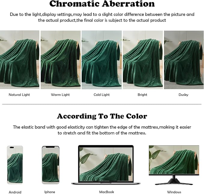 NEWCOSPLAY Super Soft Queen Blanket Dark Green Premium Silky Flannel Fleece Leaves Pattern Lightweight Bed Blanket All Season Use (Dark Green, Queen(90"x90"))