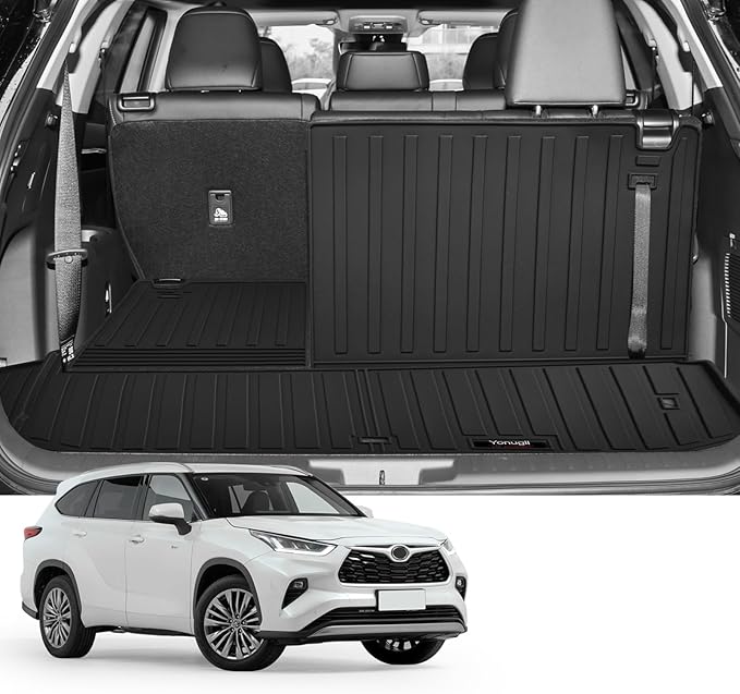 Custom for 2020-2025 2026 Toyota Highlander Trunk Cargo Mats with 3rd Backrest Mat All Weather TPE Protection Accessories (Not Fit with Subwoofer) (for 2020-2026 Toyota Highlander)