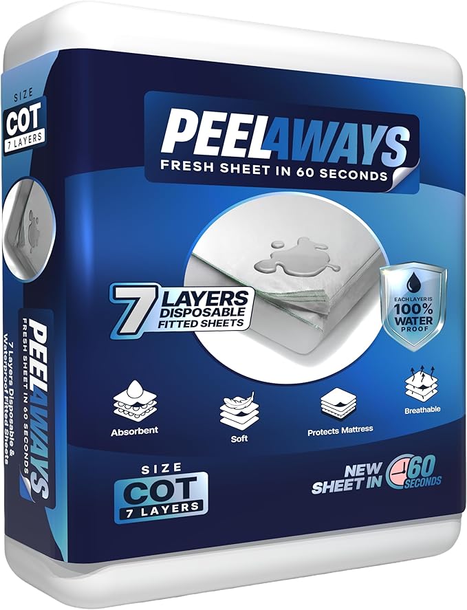 Peelaways Waterproof Disposable Bed Sheets – As Seen On Shark Tank | 7-Layer Absorbent Wellness Sheets for Elderly, Homecare, Hospital Use and Travel