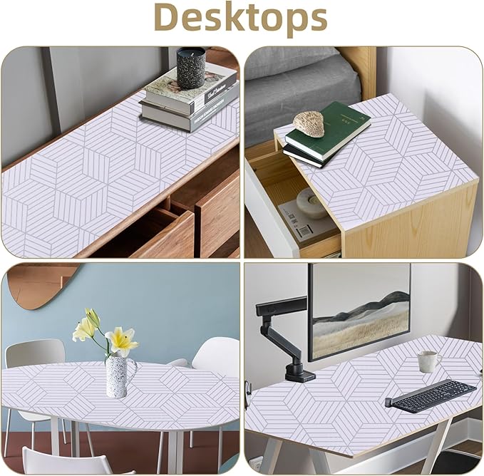 Shelf Liners for Kitchen Cabinets 12in x 30FT, Non Adhesive Cabinet Liner Strong Non-Slip Thickened Silver Geometric Easy to Clean for Shelf, Cabinet, Refrigerator with Knife and Tape Measure