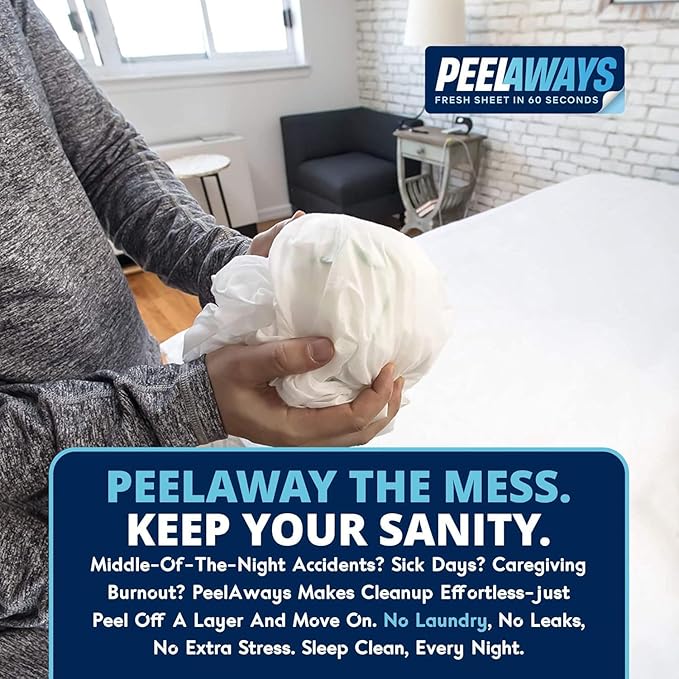 Peelaways Waterproof Disposable Bed Sheets – As Seen On Shark Tank | 3-Layer Absorbent Wellness Sheets for Elderly, Homecare, Hospital Use and Travel
